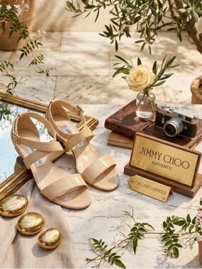 🛍️ Jimmy Choo Authentic Tan Patent Leather Strappy Heels